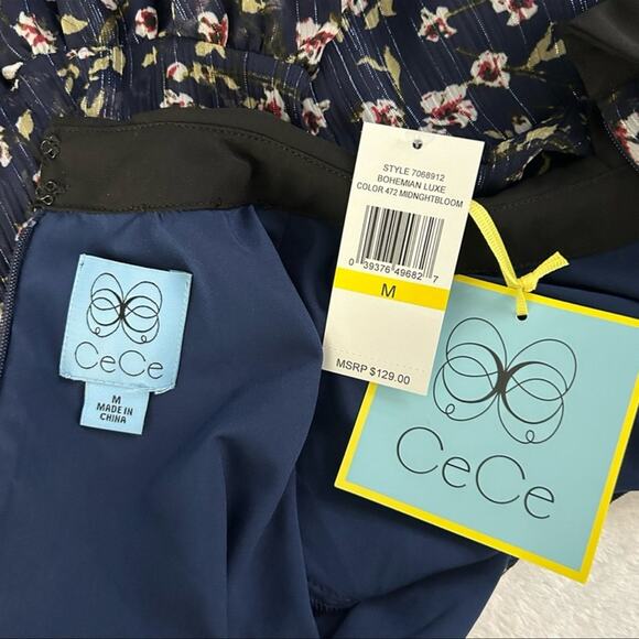 CeCe Luxe Floral Bohemian Ruffle Dress Midnight Bloom NWT Size M - Picture 13 of 14